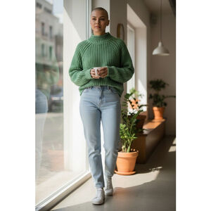 H&M Wool Blend Classic Boxy Oversized Knit Sweater in Green